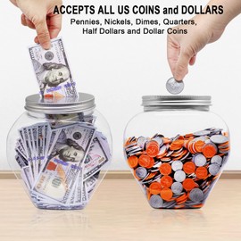 Mczxon Large Coin Bank Jar, 5/8 Gallon Big Clear Plastic Coin Money Tip Change Saving Piggy Jar with Silver Slotted Lid, Large Plastic Coins Piggy Money Change Clear Bank for Adults Teens Kids