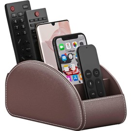 SVNXI Remote Control Holder with 5 Compartments,Pu Leather Office Organization Storage Caddy Box for Tv Remote,Heater Controllers,Media Player,Office Supplies,Makeup Brush (Brown)