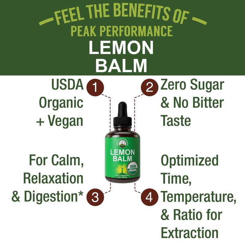 USDA Organic Lemon Balm Liquid Drops – Alcohol-Free Herbal Extract