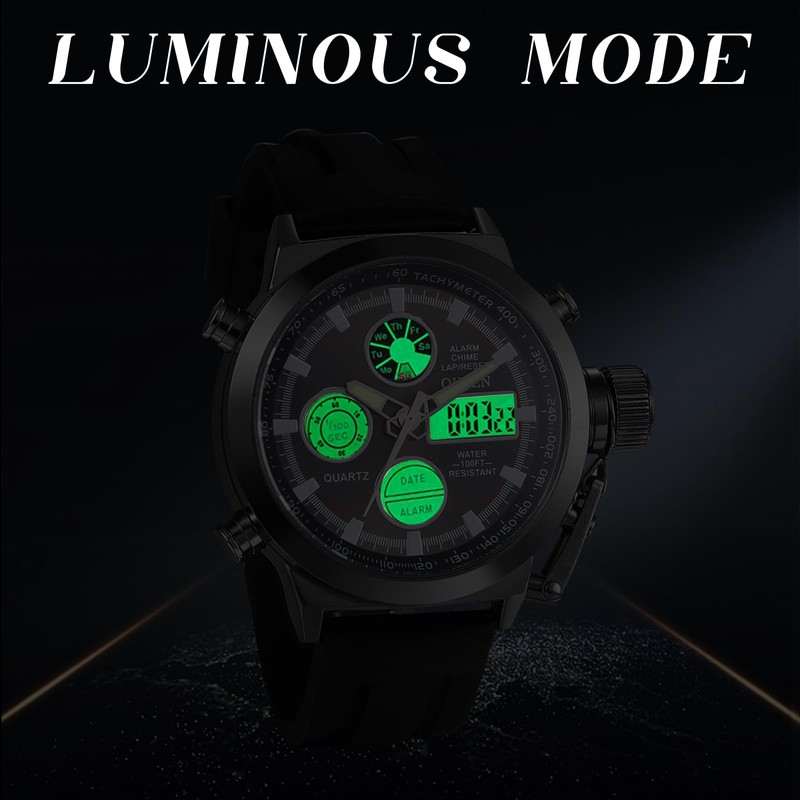 JewelryWe Watches Men's Analogue Digital Quartz Two Time Zone Wristwatch