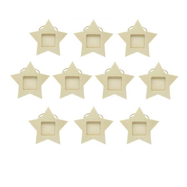 KIPETTO 10Pcs Christmas Picture Frame Ornaments Star Wood Photo Ornaments for Christmas Tree Stockings Decorations