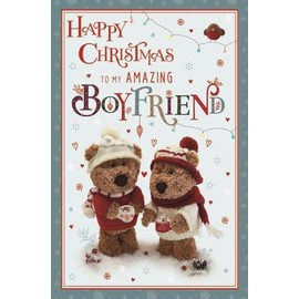 ICG Amazing Boyfriend Christmas Card - Barley Bear Couple with Woolly Hats and Jumpers Embossed with Foil Details