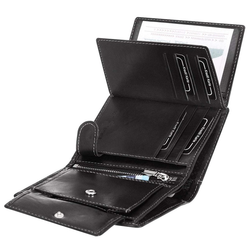 Compagno Genuine Leather Wallet Men's Purse Women, black, Classic