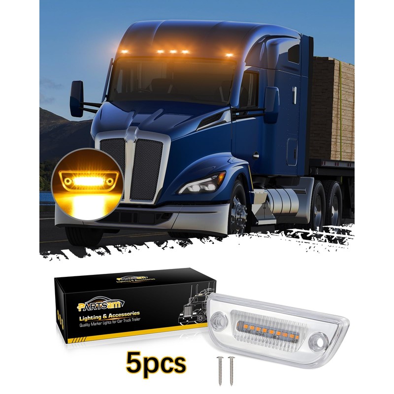Partsam 5pcs 9 LED Cab Light Truck Trailer Cab Marker
