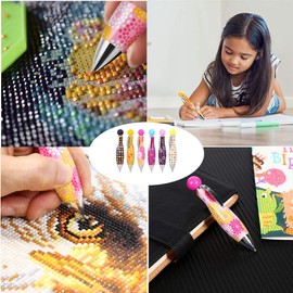 6Pcs Diamond Painting Drill Pens 5D DIY Diamond Art Pens Tools Sticky Pen Rhinestone Picker Quick Point Pen Cross Stitch Embroidery Accessories for Nail Art Decoration (Multicolour)