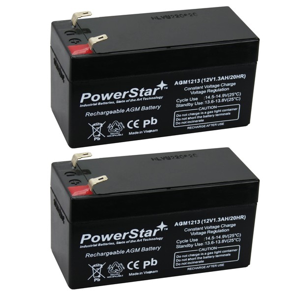 PowerStar 12V 1.2AH SLA Battery for ps-1212 ub1213 pc1212 lc-r121r3pu - 2PK
