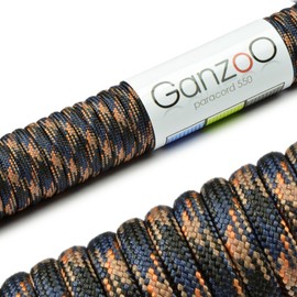Ganzoo Paracord 550 Rope, Nylon Polyester, 4 mm, Type 3, 30 Metres, 7 Core Strands, Outdoor Cord, All-Purpose Rope, Dog Collar, Dog Lead, Bracelet, Knotting Bracelet, Camping, Survival - Camouflage