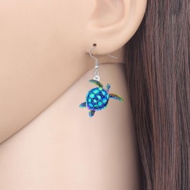 BAMAY acrílico lindo mar pendientes de tortuga cuelgan animales del océano joyería novedad tortuga regalos para las mujeres (Azure)