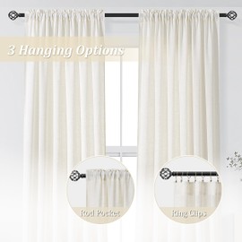 Guken Natural Cream Ivory 90 Inch Linen Curtains for Living Room Bedroom Rod Pocket Modern Boho Neutral Light Filtering Semi Sheer Linen Drape Curtain for Large Window, 1 Panel, W52xL90