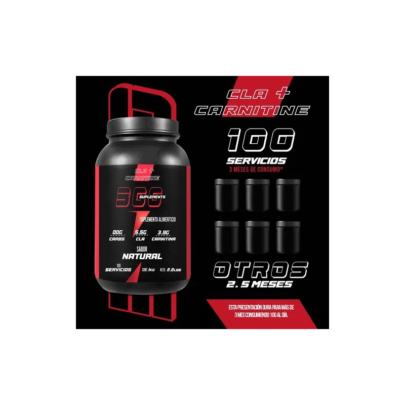 Cla Carnitina 1kg 300 Suplements 100 Servs