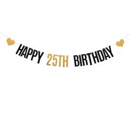 Cortelle DONGLYJL Black and Gold Glitter Happy 25th Birthday Banner for 25 Years Old 25th Birthday Party Decorations Supplies Pre-Strung HAPPY 25TH BIRTHDAY