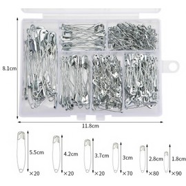 Heanvmyss Safety Pins, Pack of 300 Safety Pins in 6 Sizes 18 mm - 55 mm, Rust-Resistant Safety Pin for DIY, Clothing, Crafts, Sewing (Silver)