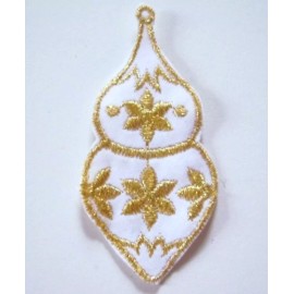 Barbara-Lee Fashons 12 Vintage White Flock/Metallic 1 7/8" x 3 3/8" Sew/Glue On Ornament vm-57