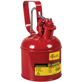 Justrite 1 Quart Type I Red Safety Gas Can for Gasoline with Flame Arrester, Self-Closing Lid, and Trigger Handle, Made in the USA, Galvanized Steel Flammable Storage Can, 10101