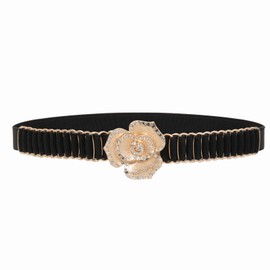 YooAi Womens Skinny Elastic Belt for Dresses Stretch Thin Waist Belt with Rhinestone Buckle Black 74 M