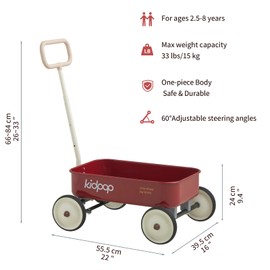 PULA-Wild 2-in-1 Kids' Pull-Along Wagon Toddlers Push Walker for 2.5-8 Adjustable Handlebar, Birthday Gifts Max Weight 33 lbs (Red)