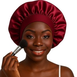 FSM Beauty Satin Silk Sleep Bonnet, Single Layered Breathable, Hair Protection for All Hairstyles, Sleeping Night Cap, Women & Men, Unisex, Red/Burgundy