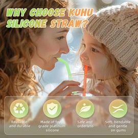 KUHU Straight and Bendy Silicone Straw Set - 3 straight straws + 3 bend straws, Ideal for Babies, Toddlers, and Adults, liquid silicone straw for smoothies, coffee, milk, milkshake, juice and water