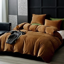WARMDERN Camel Velvet Duvet Cover King Size Flannel Duvet Cover Bedding Sets, 3pcs Ultra Soft Luxury Textured Modern Crystal Velvet Duvet Covers with Zipper Closure(Camel, King)