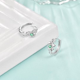 PRAYMOS 925 Sterling Silver Birthstone Flower Earrings Birthstone Hoop Earrings for Women Jewellery Gifts, Silver