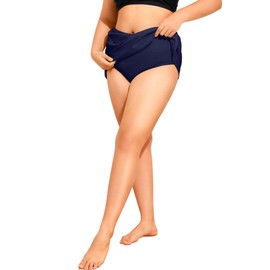 Holipick - Falda de natación de talla grande para mujer, con control de abdomen, cintura alta, parte inferior de traje de baño con abertura lateral y braguita integrada, Azul marino, 14 Plus