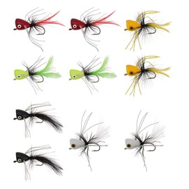 EMSea Pack of 10 Fly Fishing Poppers Fly Fishing Foam Popper Flies Size 6 White Black Red Yellow Orange - Topwater Lures for Bass, Bluegill, Trout, Panfish