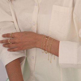 ASCOMY Dainty Gold Layered Bracelets for Women 14K Gold Plated Satellite Chain Bracelet for Women Girls Lip Chain Bar Chain Disc Chain Bracelets Set Adjustable Layered Bracelet Gold Jewelry Gift