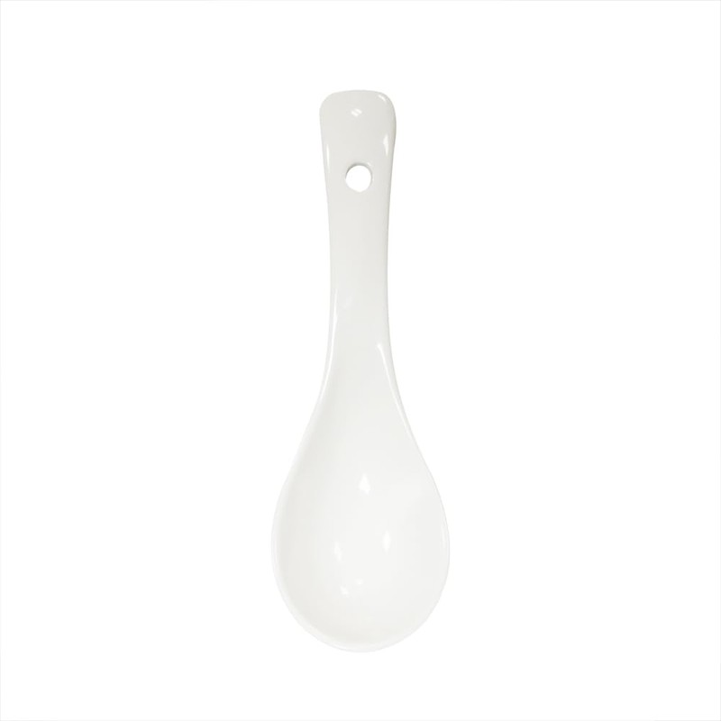 Xmomx 6 pcs White Soup Spoon Round-Bottom Asia Porcelain Ceramic
