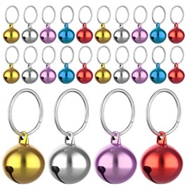 TIESOME 24pcs Cat Bells & Dog Collar Bells with Keyrings, Anti-Lost Training Bells Training Jingle Bell Collar Pendant, Festival Party DIY SMall Bells 0.55Inch (Mixed Colors)