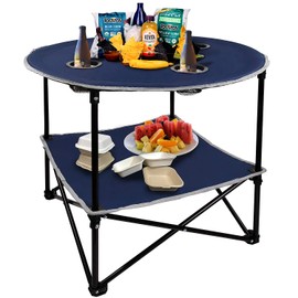 LESES Portable Picnic Table with Shelf Beach Table Outdoor Folding Camping Tables That Fold Up Lightweight with Cup Holders with Storage Bag
