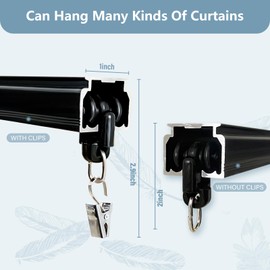 Hoeflife Ceiling Curtain Track Ceiling Mount Curtain Rail Ceiling Track for Curtains Heavy Duty Curtain Tracks System Room Divider Curtain Rod With Clips (6ft Black).