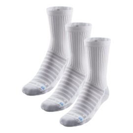 R-Gear Drymax Crew Running Socks For Men and Women, Light Cushion | Breathable, Moisture Control & Anti Blister | L, White, 3 Pack