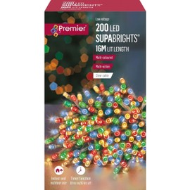 Premier Decorations 200 LED Multi Action supabrights Multi Coloured with Clear Cable