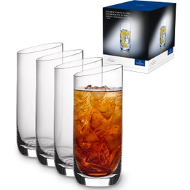 Villeroy & Boch New Moon Set, 4 Pieces, Elegant, Modern Sloping Long Drink, Crystal Glass, Transparent, Dishwasher Safe