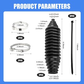 Car Rack and Pinion Boot Steering Rack Boot Tool Kit, 8.78" Non-detachable Steering Rack Dust Cover + 7.8" Cable Tie + 1.86" Clamp + 2.49" Clamp, Suitable for Cars (Black)