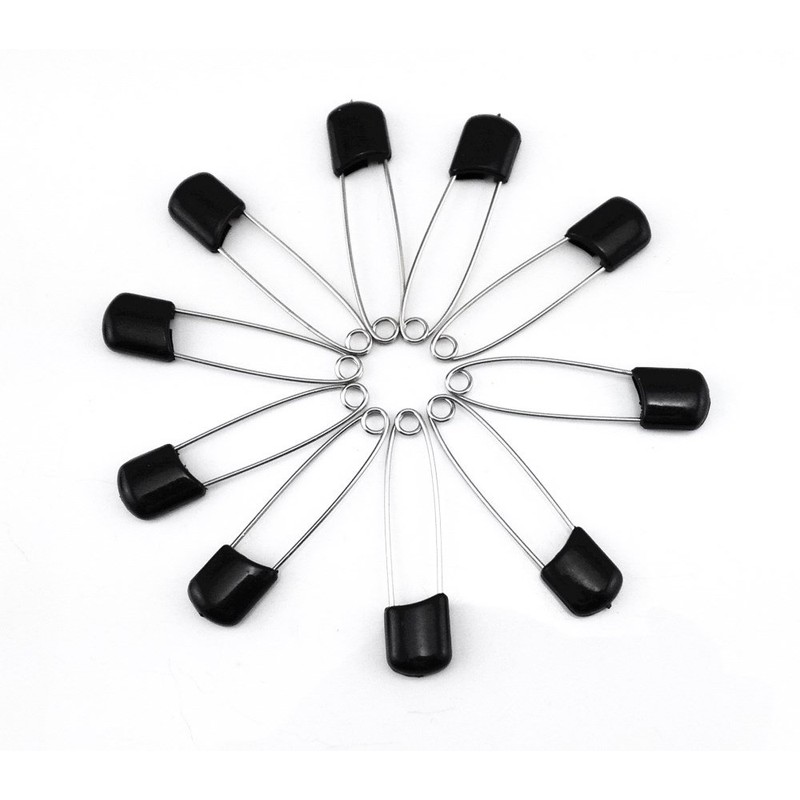 yueton 50pcs Black Plastic Head Baby Safety Pins Safety Locking