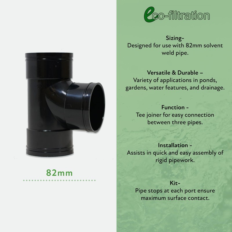 eco-filtration 82mm/3” Solvent Weld Tee Joiner – Durable PVC Pipe