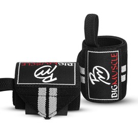 Big Muscle Wrist Wraps for Weightlifting, Powerlifting, Strength Training, Benching & Bodybuilding Thumb Loops with Adjustable Straps, Wrist Support for Men & Women (Black/White)