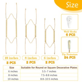 6 Pack Plate Hangers for The Wall, 6/8/10 Inch Invisible Stainless Steel Wall Plate Hangers for 5 to 10.5 Inch Plates for Decorative Antique Arts Display (Gold)