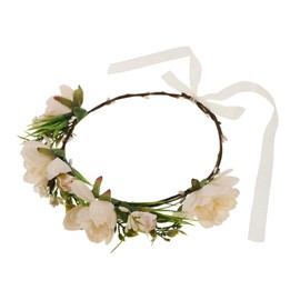 BESPORTBLE Adjustable Floral Crown Headband for Women and Wedding Hair Accessory for Photo Shoots Dress Up and Costume Parties Beige Wreath Floral Headpiece
