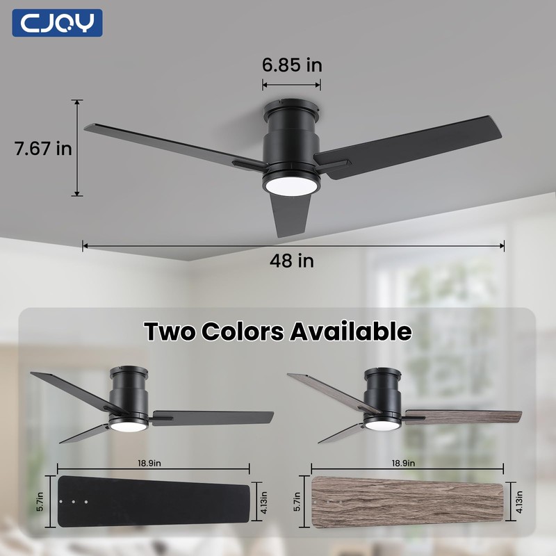 CJOY Ceiling Fan with Lights, 48 Inch Low Profile Ceiling