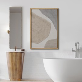 SIGNFORD Framed Canvas Wall Art Gray and Brown Circles Geometric Shapes Illustrations Minimalism Modern Relax/Calm for Living Room, Bedroom, Office - 16"x24" Natural