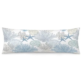 Beach Theme Body Pillow Cover,Nautical Blue Coral Starfish Ocean Marine Coastal,Long Pillow Case with Zipper Rectangle Bedding Pillowcase Decorative Soft Cushion Covers for Bedroom,20"x54",Teal Blue