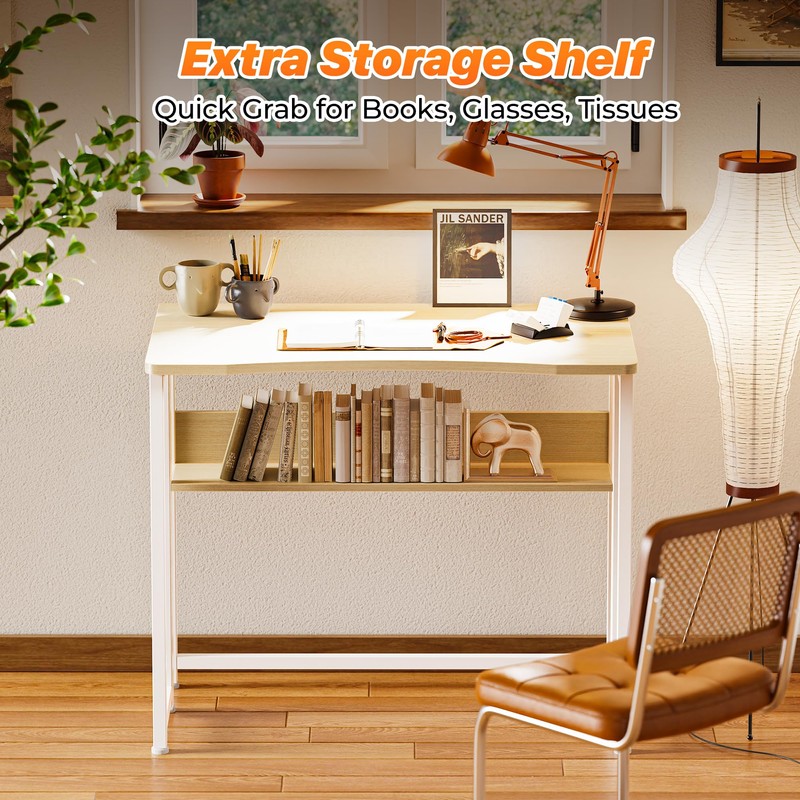 Huuger Folding Desk with Storage Shelf, 31.5 Inch Foldable Computer