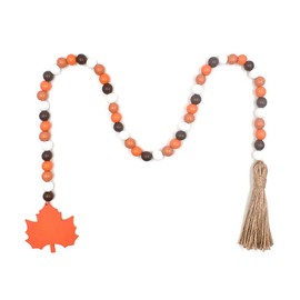 Thanksgiving Fall Beads Garland Wooden Wood Bead Tassels Tiered Tray Ornaments Autumn Hanging Decor for Harvest Party Maple Leaf