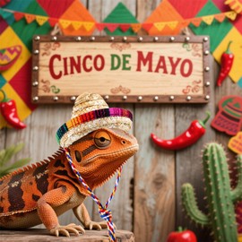 Bearded Dragon Sombrero Hats, Bearded Dragon Clothes Accessories Lizard Straw Hat with Adjustable Chin Strap Small Pet Hat Lizard Costume for Reptile Ferret Hamsterleopard Gecko Snake Guinea Pig Pet