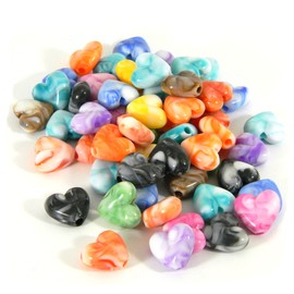 Bedazzlinbeads 50 Assorted Color Big 14mm Plastic Acrylic Marbled Tie Dye Heart Beads in a Mix of Colors