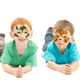 Qpout 24 Sheets Temporary Tattoos for Kids,Cute Animal Face Paint Makeup Tattoo Stickers for Boys Girls Birthday Decorations Animals Party Bags Fillers Favor Supplies,Assorted Designs