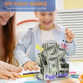 Oimzzr Clear Piggy Bank for Adults & Acrylic Lockable Money Box with Key Coins Saving Cash Containers Birthday