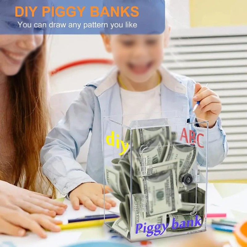 Oimzzr Clear Piggy Bank for Adults & Acrylic Lockable Money